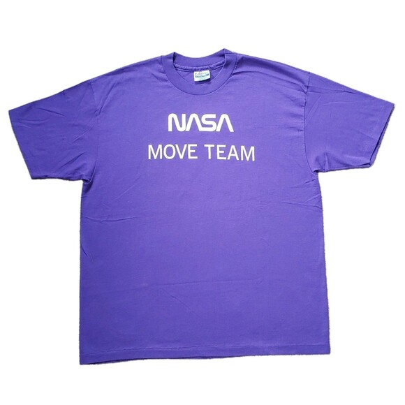Vintage 90s NASA Move Team Sz XL Single Stitch USA Made Mens Purple T-Shirt - Picture 1 of 7